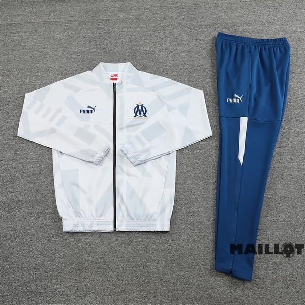 Foot Maillot Pas Cher Ensemble Complet Ropa Deportiva Con Cremallera Larga Marsella 2022 2023 Bleu Gris