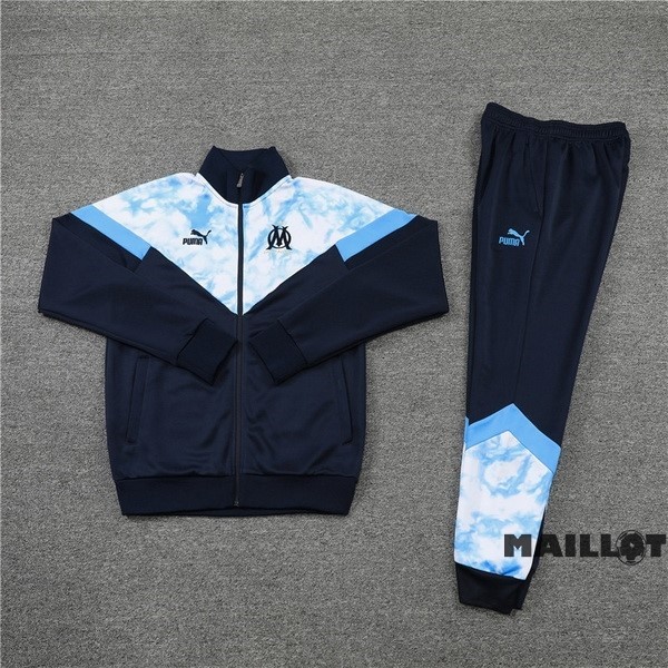 Foot Maillot Pas Cher Ensemble Complet Ropa Deportiva Con Cremallera Larga Marsella 2022 2023 Bleu Marine Blanc