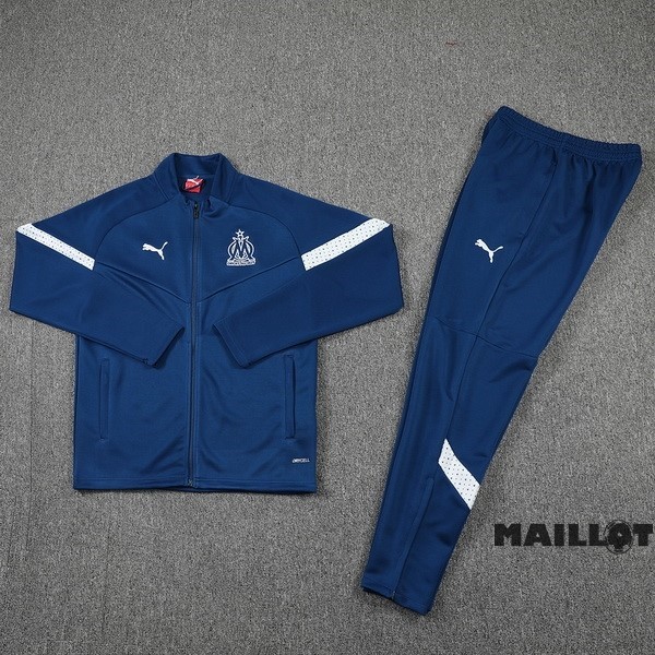 Foot Maillot Pas Cher Ensemble Complet Ropa Deportiva Con Cremallera Larga Marsella 2022 2023 Bleu Marine Blanc