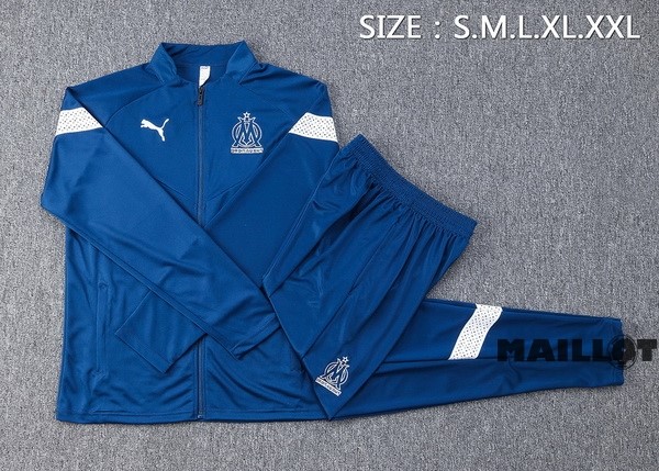 Foot Maillot Pas Cher Ensemble Complet Ropa Deportiva Con Cremallera Larga Marsella 2022 2023 Bleu Marine I Blanc