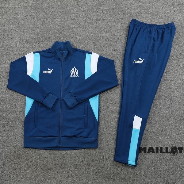 Foot Maillot Pas Cher Ensemble Complet Ropa Deportiva Con Cremallera Larga Marsella 2023 2024 Bleu