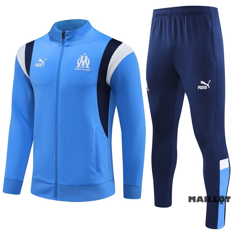 Foot Maillot Pas Cher Ensemble Complet Ropa Deportiva Con Cremallera Larga Marsella Enfant 2023 2024 Bleu III Blanc