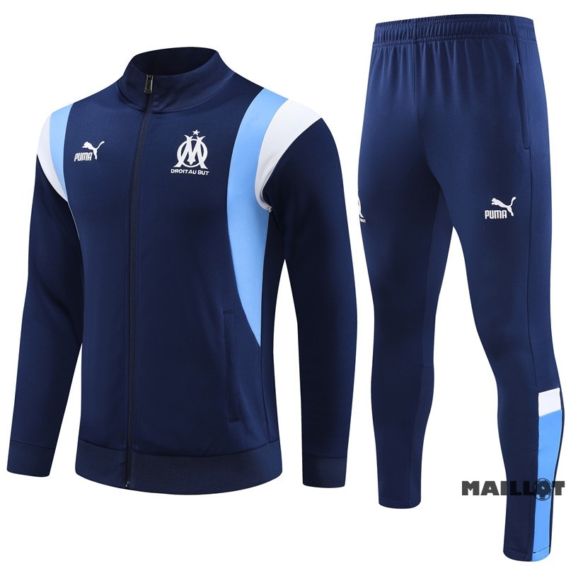 Foot Maillot Pas Cher Ensemble Complet Ropa Deportiva Con Cremallera Larga Marsella Enfant 2023 2024 Bleu II Blanc