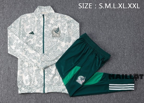 Foot Maillot Pas Cher Ensemble Complet Ropa Deportiva Con Cremallera Larga Mexique 2023 Blanc Vert