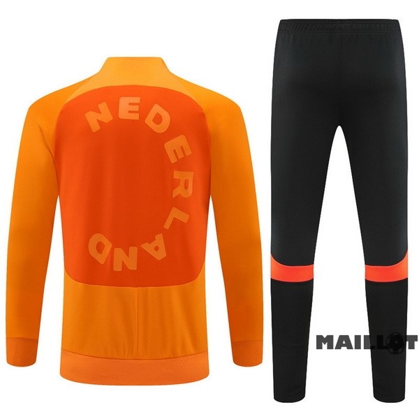 Foot Maillot Pas Cher Ensemble Complet Ropa Deportiva Con Cremallera Larga Pays Bas 2022 Orange I Noir