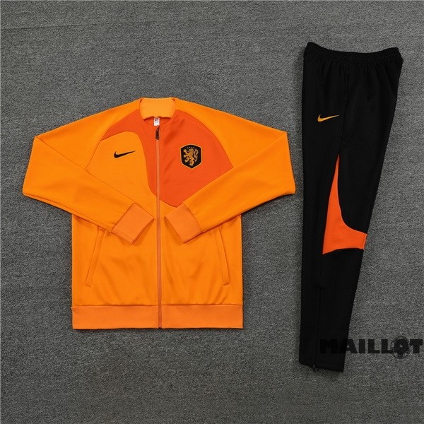 Foot Maillot Pas Cher Ensemble Complet Ropa Deportiva Con Cremallera Larga Pays Bas 2022 Orange I Noir