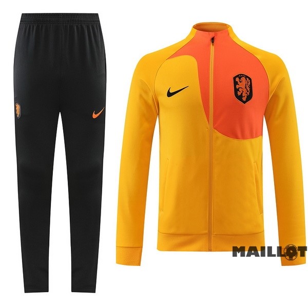 Foot Maillot Pas Cher Ensemble Complet Ropa Deportiva Con Cremallera Larga Pays Bas 2022 Orange Noir