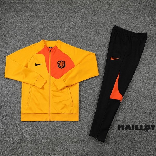 Foot Maillot Pas Cher Ensemble Complet Ropa Deportiva Con Cremallera Larga Pays Bas 2022 Orange Noir