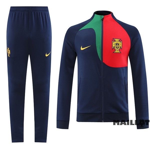 Foot Maillot Pas Cher Ensemble Complet Ropa Deportiva Con Cremallera Larga Portugal 2022 Bleu Rouge