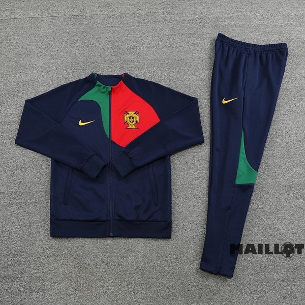 Foot Maillot Pas Cher Ensemble Complet Ropa Deportiva Con Cremallera Larga Portugal 2022 Bleu Rouge