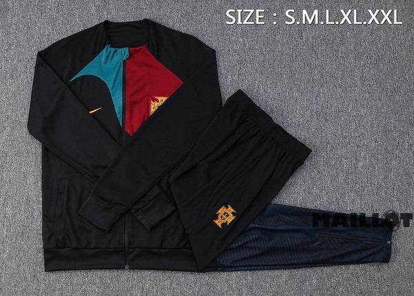 Foot Maillot Pas Cher Ensemble Complet Ropa Deportiva Con Cremallera Larga Portugal 2022 Noir Rouge