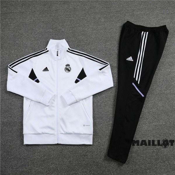 Foot Maillot Pas Cher Ensemble Complet Ropa Deportiva Con Cremallera Larga Real Madrid 2022 2023 Blanc