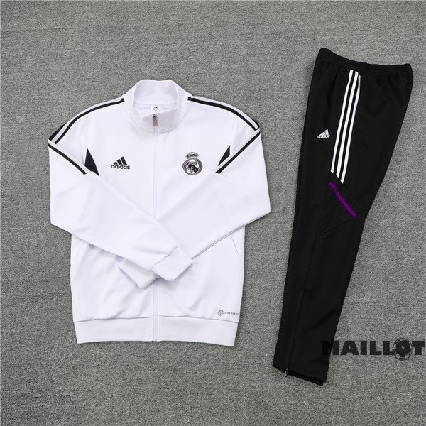 Foot Maillot Pas Cher Ensemble Complet Ropa Deportiva Con Cremallera Larga Real Madrid 2022 2023 Blanc