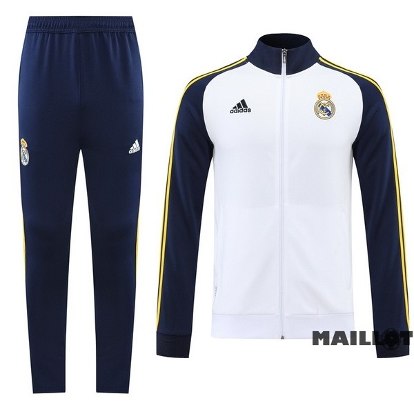 Foot Maillot Pas Cher Ensemble Complet Ropa Deportiva Con Cremallera Larga Real Madrid 2022 2023 Bleu Marine Blanc