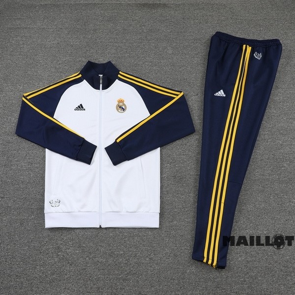 Foot Maillot Pas Cher Ensemble Complet Ropa Deportiva Con Cremallera Larga Real Madrid 2022 2023 Bleu Marine Blanc