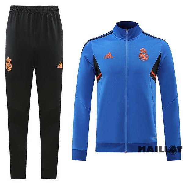 Foot Maillot Pas Cher Ensemble Complet Ropa Deportiva Con Cremallera Larga Real Madrid 2022 2023 Noir Bleu