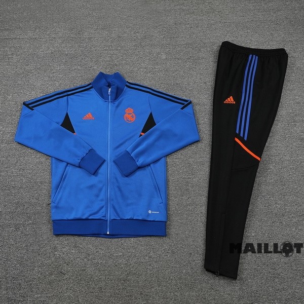 Foot Maillot Pas Cher Ensemble Complet Ropa Deportiva Con Cremallera Larga Real Madrid 2022 2023 Noir Bleu