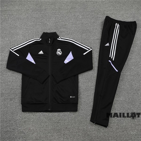 Foot Maillot Pas Cher Ensemble Complet Ropa Deportiva Con Cremallera Larga Real Madrid 2022 2023 Noir II Purpura