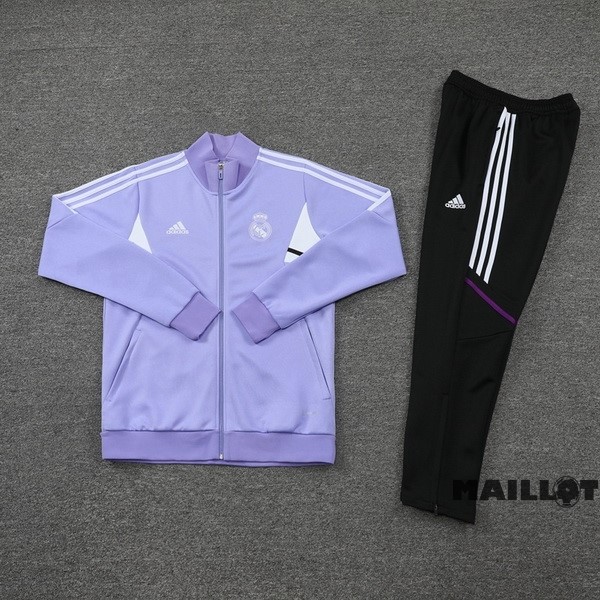 Foot Maillot Pas Cher Ensemble Complet Ropa Deportiva Con Cremallera Larga Real Madrid 2022 2023 Noir I Purpura
