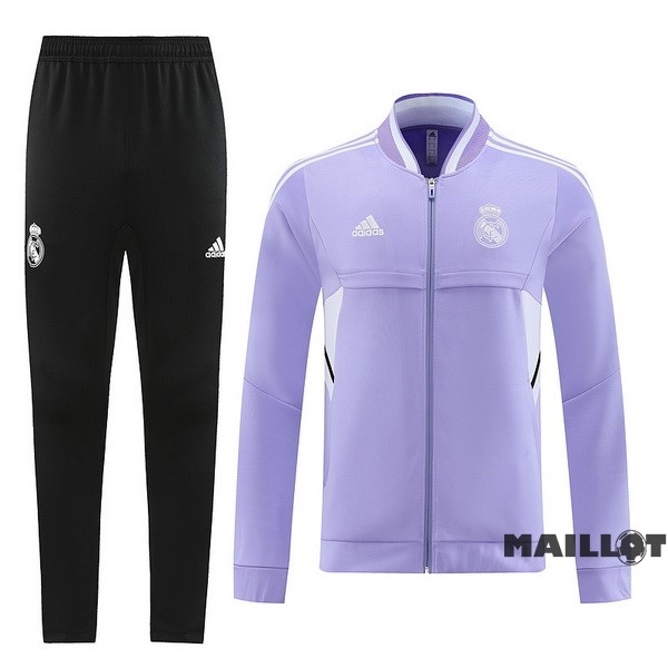 Foot Maillot Pas Cher Ensemble Complet Ropa Deportiva Con Cremallera Larga Real Madrid 2022 2023 Noir Purpura