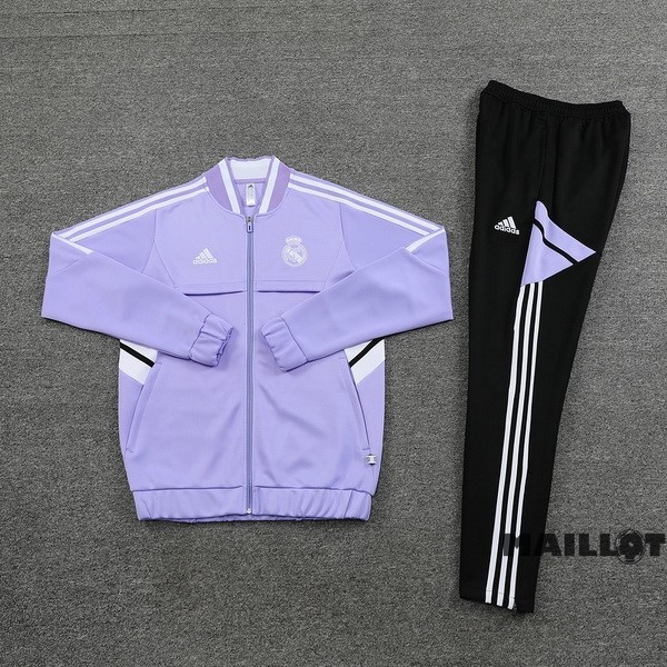 Foot Maillot Pas Cher Ensemble Complet Ropa Deportiva Con Cremallera Larga Real Madrid 2022 2023 Noir Purpura