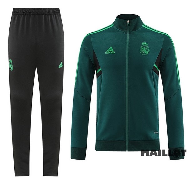 Foot Maillot Pas Cher Ensemble Complet Ropa Deportiva Con Cremallera Larga Real Madrid 2022 2023 Noir Vert