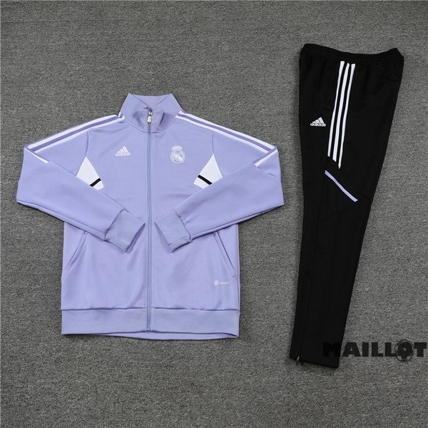 Foot Maillot Pas Cher Ensemble Complet Ropa Deportiva Con Cremallera Larga Real Madrid 2022 2023 Purpura Noir