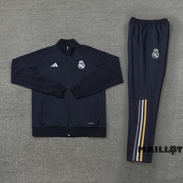 Foot Maillot Pas Cher Ensemble Complet Ropa Deportiva Con Cremallera Larga Real Madrid 2023 2024 Bleu Marine
