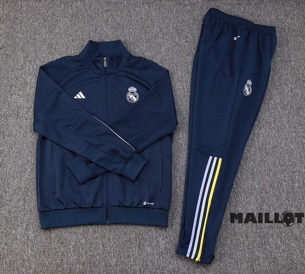 Foot Maillot Pas Cher Ensemble Complet Ropa Deportiva Con Cremallera Larga Real Madrid 2023 2024 Bleu Marine
