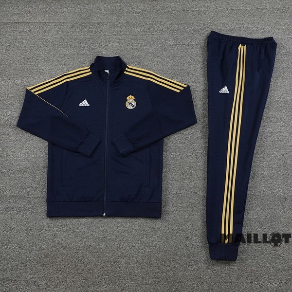 Foot Maillot Pas Cher Ensemble Complet Ropa Deportiva Con Cremallera Larga Real Madrid 2023 2024 Bleu Marine