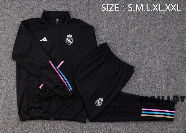 Foot Maillot Pas Cher Ensemble Complet Ropa Deportiva Con Cremallera Larga Real Madrid 2023 2024 Noir
