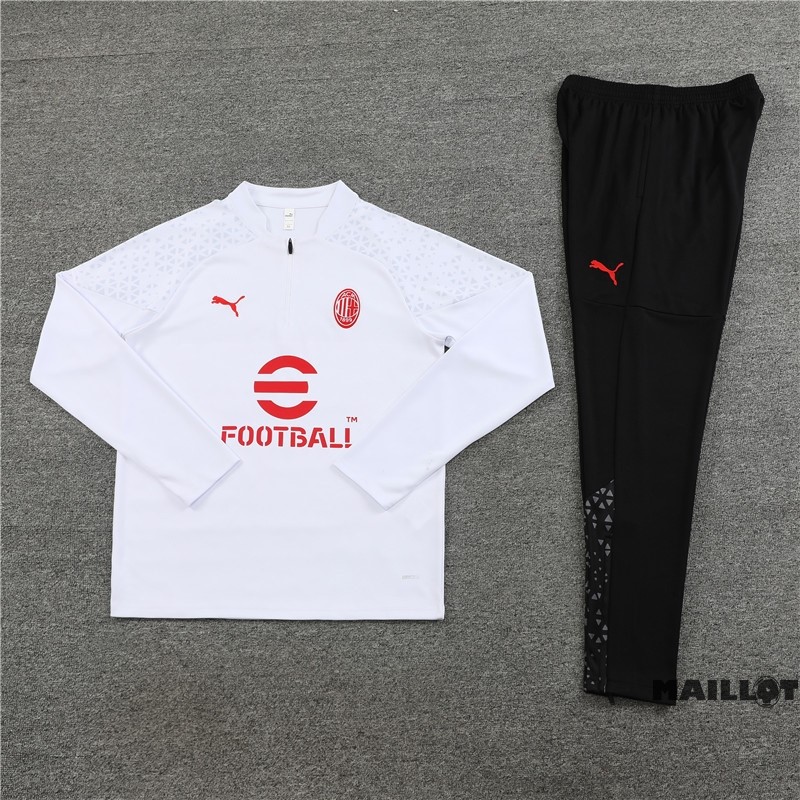 Foot Maillot Pas Cher Ensemble Complet Sudadera Entrainement AC Milan 2023 2024 Blanc Noir Rouge