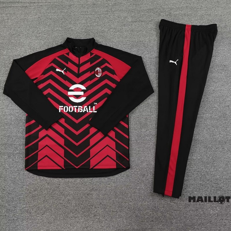 Foot Maillot Pas Cher Ensemble Complet Sudadera Entrainement AC Milan 2023 2024 Rouge II Noir