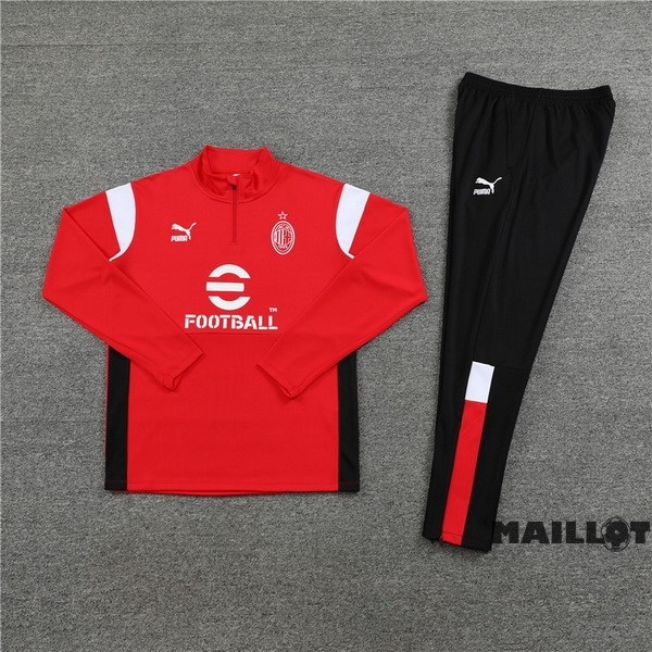 Foot Maillot Pas Cher Ensemble Complet Sudadera Entrainement AC Milan 2023 2024 Rouge Noir