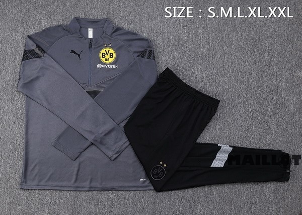 Foot Maillot Pas Cher Ensemble Complet Sudadera Entrainement Borussia Dortmund 2022 2023 Gris Noir