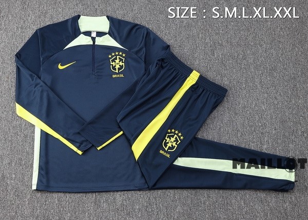 Foot Maillot Pas Cher Ensemble Complet Sudadera Entrainement Brésil 2023 Bleu Marine Vert