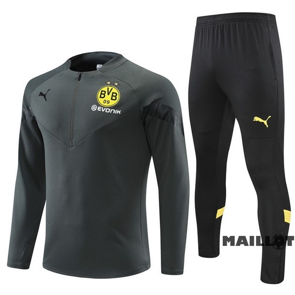 Foot Maillot Pas Cher Ensemble Complet Sudadera Entrainement Enfant Borussia Dortmund 2022 2023 Gris I Noir