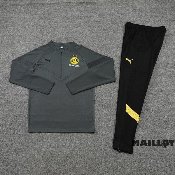 Foot Maillot Pas Cher Ensemble Complet Sudadera Entrainement Enfant Borussia Dortmund 2022 2023 Gris I Noir