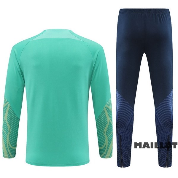 Foot Maillot Pas Cher Ensemble Complet Sudadera Entrainement Enfant Brésil 2022 Vert Bleu