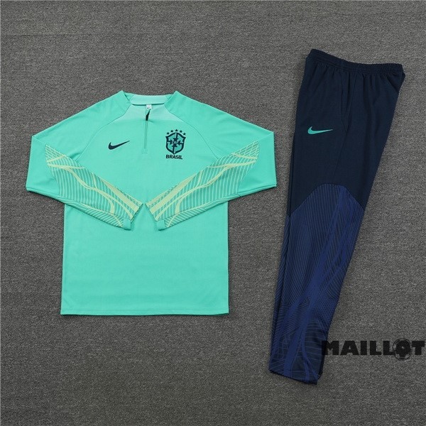 Foot Maillot Pas Cher Ensemble Complet Sudadera Entrainement Enfant Brésil 2022 Vert Bleu