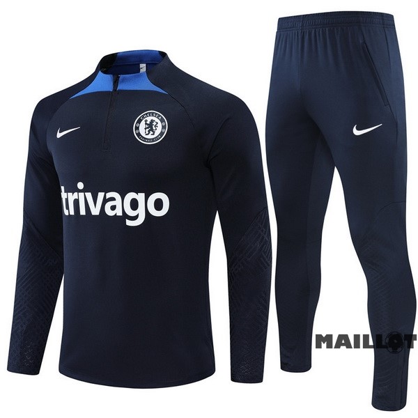 Foot Maillot Pas Cher Ensemble Complet Sudadera Entrainement Enfant Chelsea 2022 2023 Bleu Marine
