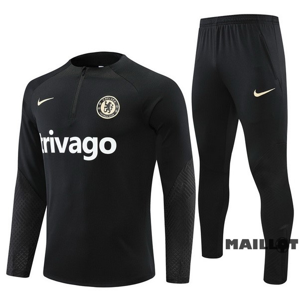 Foot Maillot Pas Cher Ensemble Complet Sudadera Entrainement Enfant Chelsea 2022 2023 I Noir