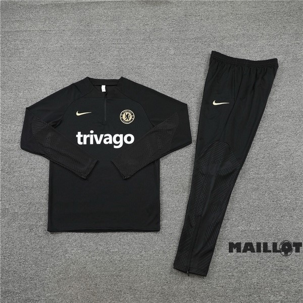 Foot Maillot Pas Cher Ensemble Complet Sudadera Entrainement Enfant Chelsea 2022 2023 I Noir