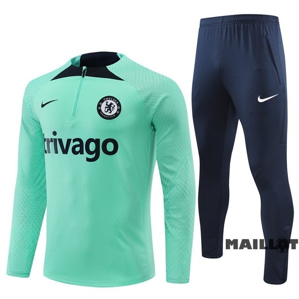 Foot Maillot Pas Cher Ensemble Complet Sudadera Entrainement Enfant Chelsea 2022 2023 Vert Bleu
