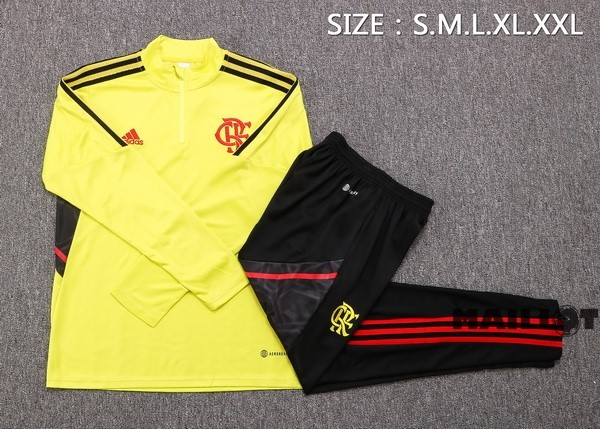Foot Maillot Pas Cher Ensemble Complet Sudadera Entrainement Enfant Flamengo 2022 2023 Jaune Noir
