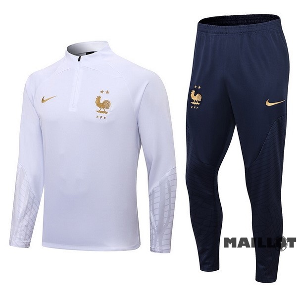 Foot Maillot Pas Cher Ensemble Complet Sudadera Entrainement Enfant France 2022 Blanc