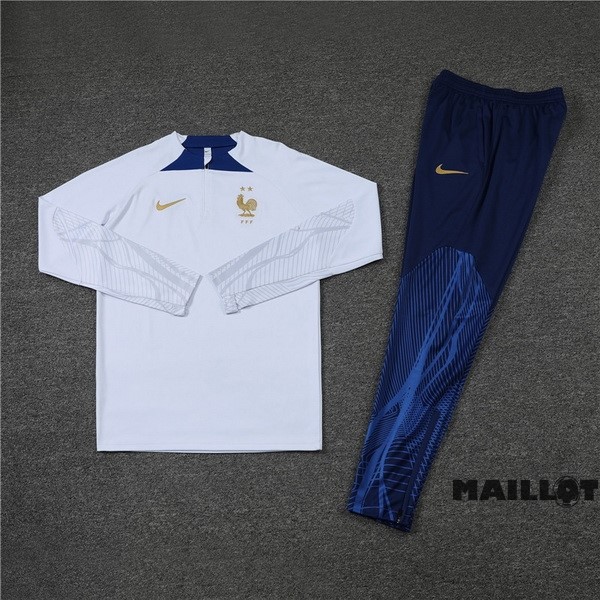 Foot Maillot Pas Cher Ensemble Complet Sudadera Entrainement Enfant France 2022 Blanc II Bleu