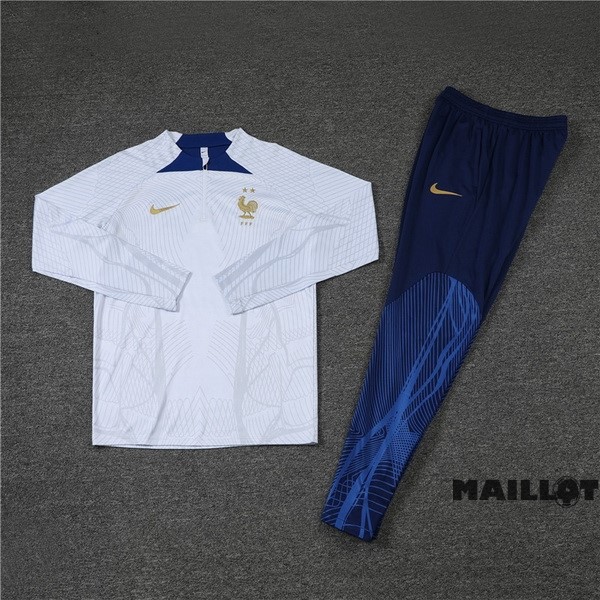 Foot Maillot Pas Cher Ensemble Complet Sudadera Entrainement Enfant France 2022 Blanc I Bleu