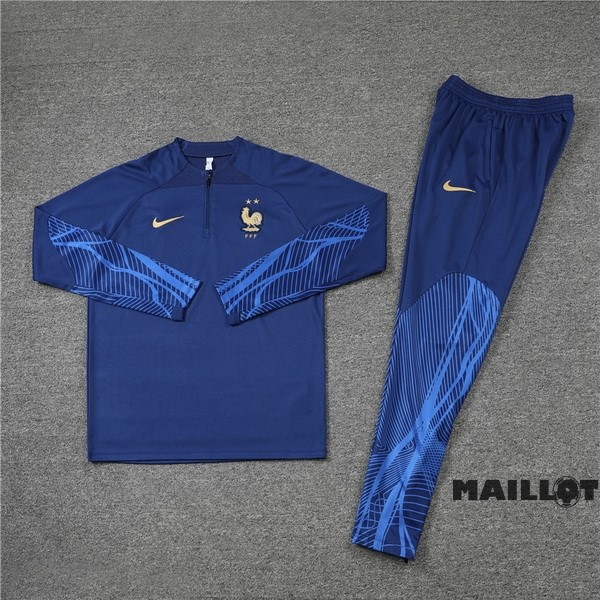 Foot Maillot Pas Cher Ensemble Complet Sudadera Entrainement Enfant France 2022 Bleu Marine