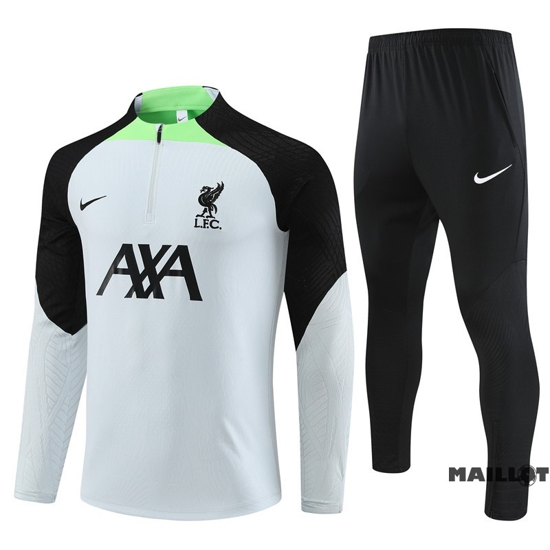 Foot Maillot Pas Cher Ensemble Complet Sudadera Entrainement Enfant Liverpool 2023 2024 Gris I Noir Vert